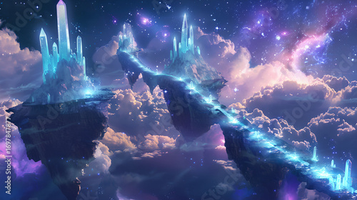 Surreal Crystal Bridge Floating Above the Clouds