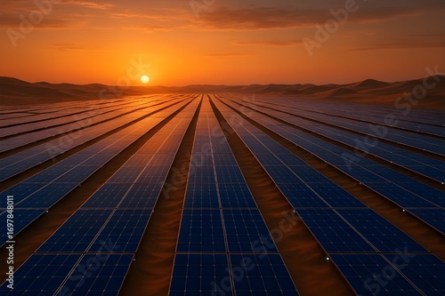 Wallpaper Mural Futuristic Desert Solar Farm at Sunset with Glowing Photovoltaic Panels
 Torontodigital.ca