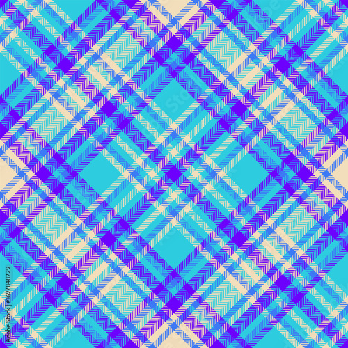 Vibrant plaid pattern with cool hues. A classic texture with a modern twist, perfect for backgrounds, textiles, or graphic design. Stylish  versatile.