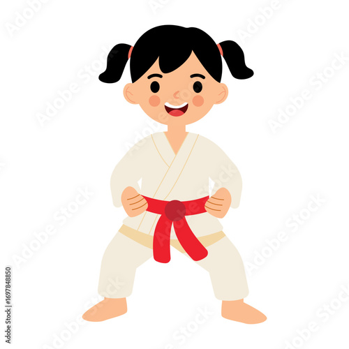 Karate Girl Attention Stance Pose Vector Illustration Martial Arts Training Design