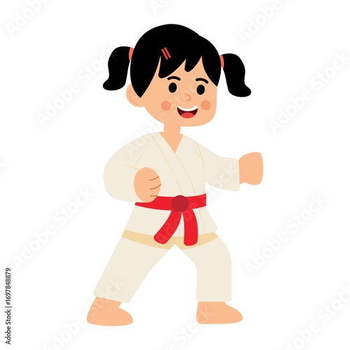 Karate Girl Guard Position Pose Vector Illustration Martial Arts Training Design