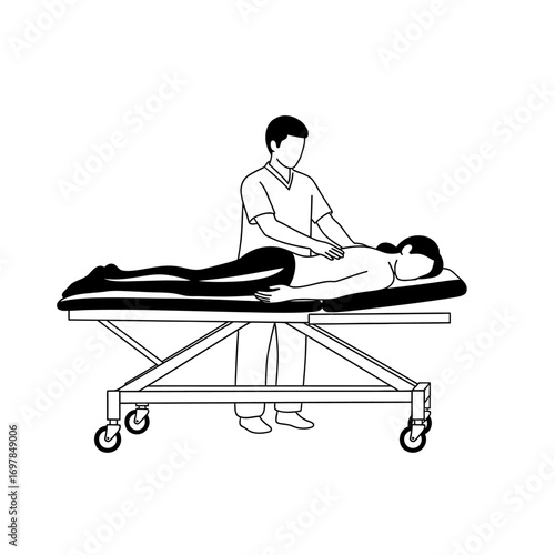 Vector art of chiropractor giving a back massage to a patient on a medical table