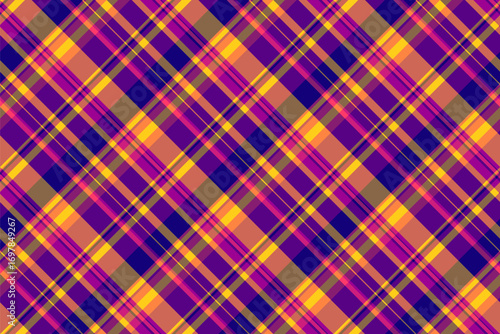 Vibrant plaid pattern with bold diagonal stripes. A retro and modern seamless design that offers a sense of warmth. Great for textiles, backgrounds,  holiday themes.