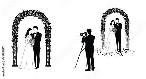 a couple exchanges vows under floral arch photographer captures moment