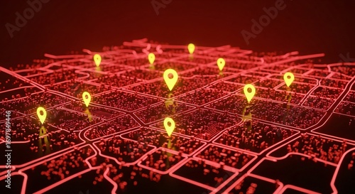 Digital Map with Glowing Pins Shows Global Business Network Connections