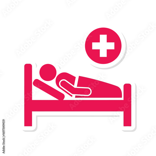 Vector art of red hospital bed icon with patient and medical cross