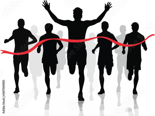 Running Competition Finish Line – Winner Breaking Ribbon Silhouette Illustration