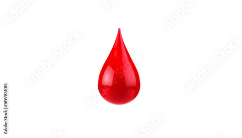 Ai generated image of a single red blood drop isolated on transparent background 