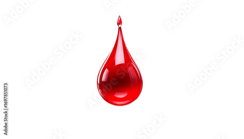 Ai generated image of a single red blood drop isolated on transparent background 