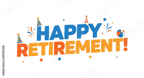 Festive Happy Retirement Wishes with Party Hats and Cheerful Colors for Celebration Design
