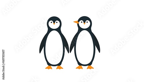 Two penguins holding hands