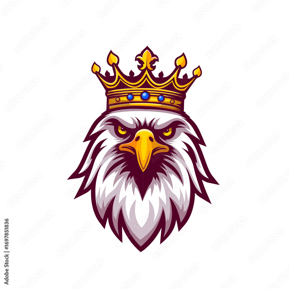 Fototapeta premium Majestic eagle head wearing a royal golden crown symbolizing power and royalty