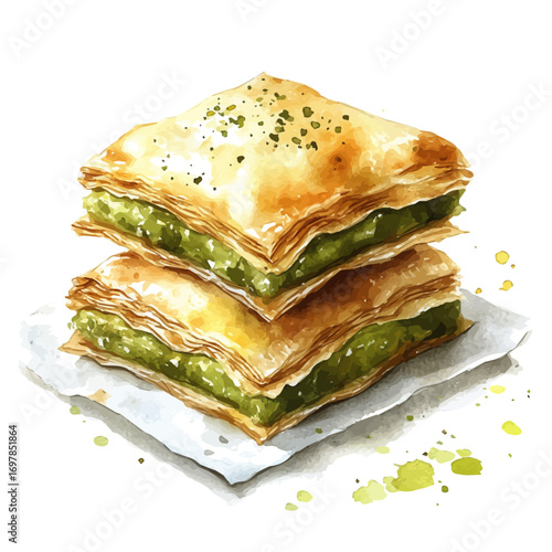 watercolor vector of Baklava, isolated on a white background.