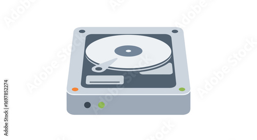 Stylized rendition of a hard drive disk storage system for information archiving and processing, emphasizing its design with smooth color gradients