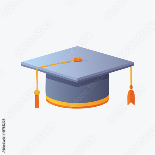 Flat style vector illustration of an academic graduation cap with a tassel. A minimalist icon with clean lines and smooth gradients, isolated on a white background