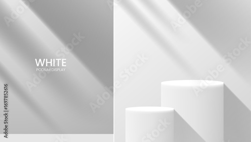 White cylinder podium with shadows a simple studio setup.