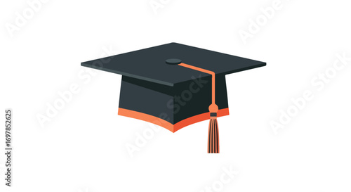 Black graduation cap with orange accents, symbolizing achievement, academy, degree, and the culmination of formal studies and future opportunities