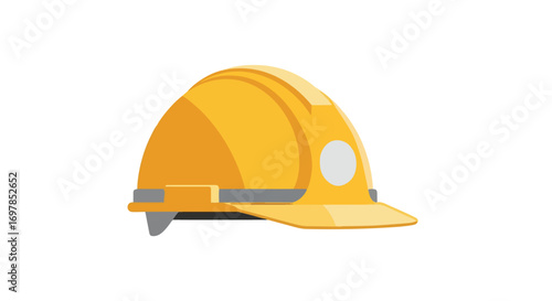Bright yellow construction helmet illustration against a stark white background displaying industrial safety and preparedness equipment