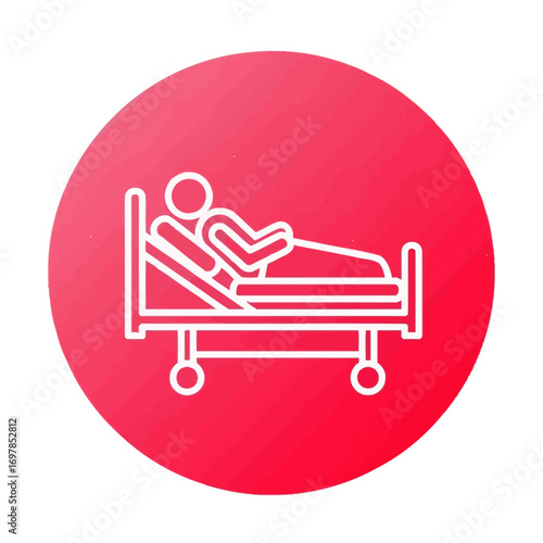 Vector art of patient lying in hospital bed with adjustable headrest, icon
