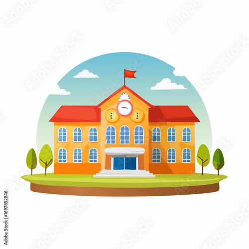 Vector illustration of a classic school building icon. A traditional educational institution concept isolated on a white background