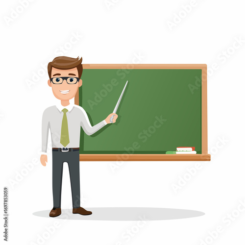 Teacher at Blackboard Education Icon for Classroom Teaching and Knowledge Transfer