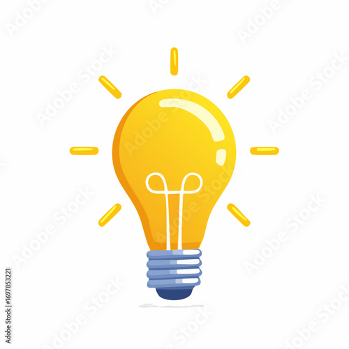 Glowing yellow light bulb icon in a modern flat design. Vector illustration symbolizing a creative idea, innovation, and bright solution