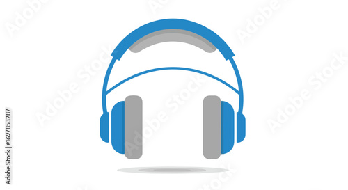 Stylish blue and gray headphone illustration, minimalist design, perfect for audio related content and technology presentations or promotional