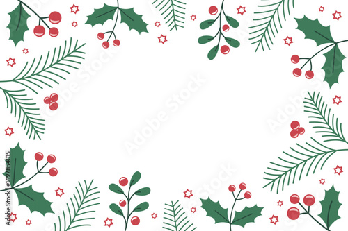 christmas frame with floral holly berry decoration vector illustration