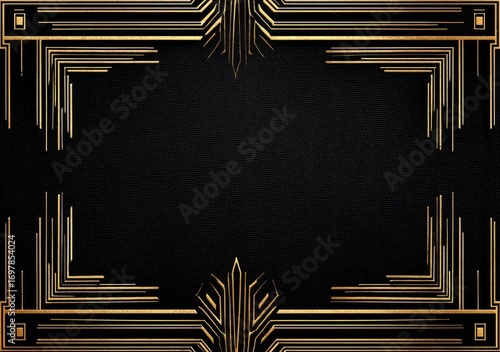 Art Deco gold frame on black background