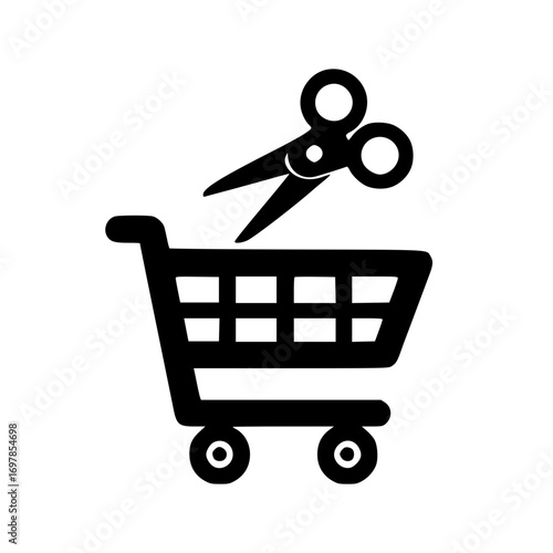 Ecommerce shopping cart with scissors graphic for online retail branding and user interface design