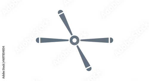 Isolated four-blade stylized propeller symbol, minimalist aviation icon with rounded edges and subtle gray tones, suitable for design assets