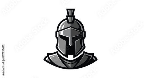 Stylized vector illustration showing a gray spartan warrior with helmet on a white background graphic element design for logo or mascot