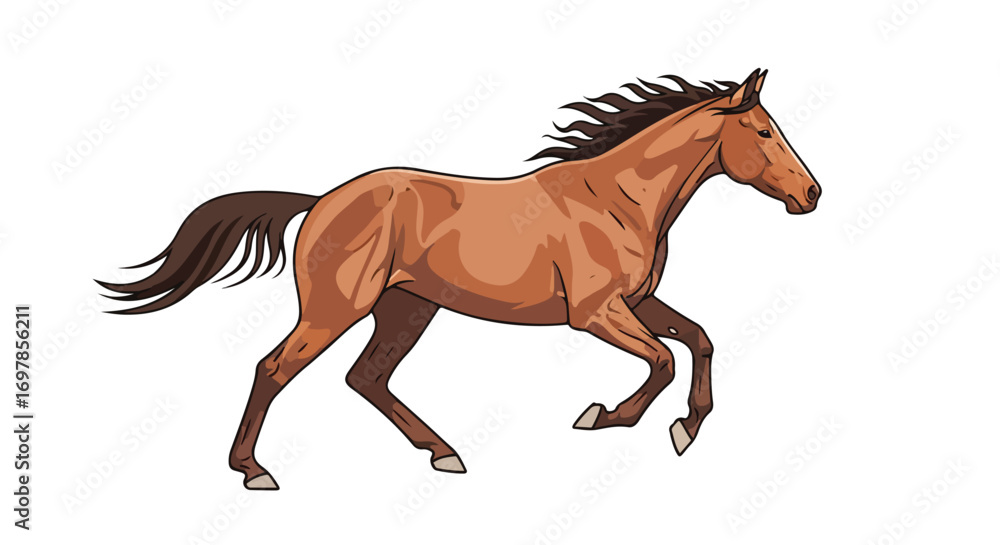 Fototapeta premium Digitally rendered horse depiction showcasing dynamic movement and anatomical accuracy emphasizing energy and graceful illustration style