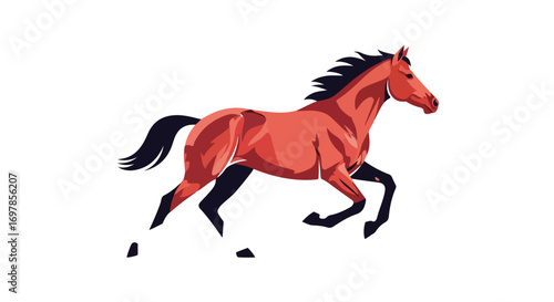 Stylized vector illustration showcasing a horse in full gallop on a clean white backdrop exhibiting energy and dynamism