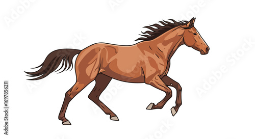 Digitally rendered horse depiction showcasing dynamic movement and anatomical accuracy emphasizing energy and graceful illustration style