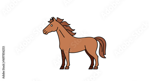 Cartoon chestnut horse standing calmly on a plain background simple artistic depiction of a domestic animal with a stylized aesthetic