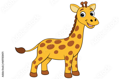 Cheerful Giraffe Cartoon with Brown Spots on a White Background