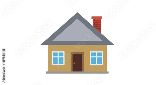 Stylized Dwelling with Simple Architectural Design Displaying Common Household Elements and Geometry