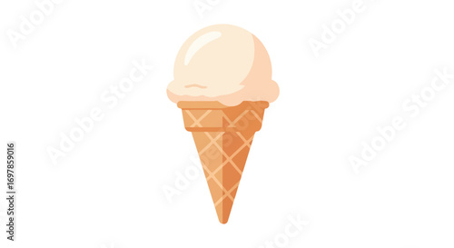 Delightful single scoop vanilla ice cream cone isolated against a crisp white backdrop, perfect for summer treats or sweet dessert illustrations