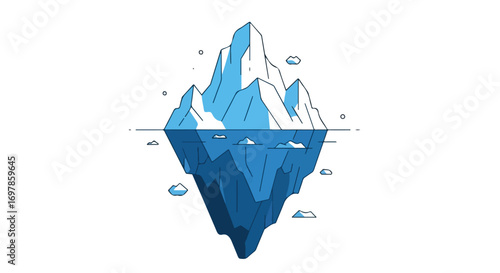 Minimalist Illustration of an Iceberg Floating in the Ocean with Visible Submerged Portion Depicting Hidden Depths and Complexities