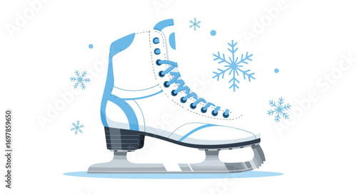 Whimsical ice skate illustration with winter snowflakes accenting the festive season and cheerful frosty atmospheres