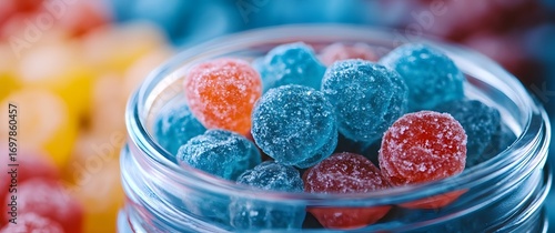 Colorful Round Candy in Glass Jar