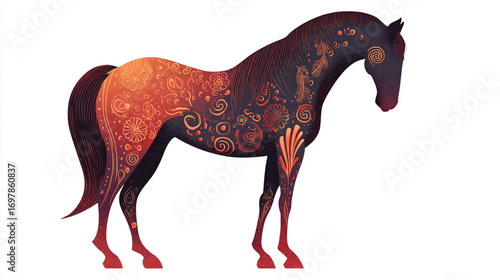 Ornate floral patterned running horse