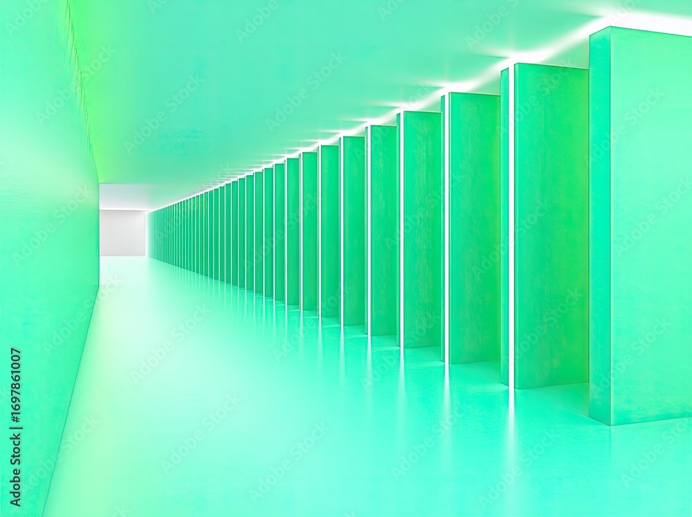 Obraz premium Empty mint green tunnel with light panels