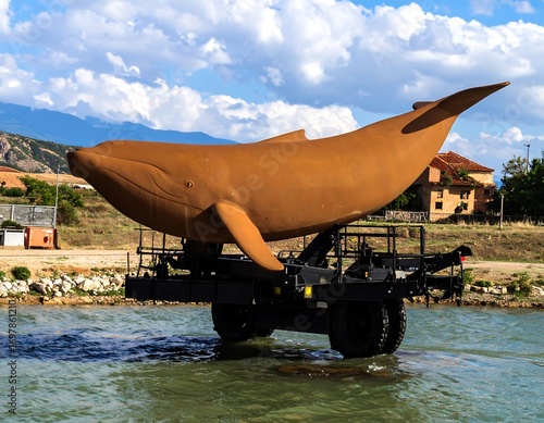 Wallpaper Mural Large, rust-colored whale sculpture on a trailer Torontodigital.ca
