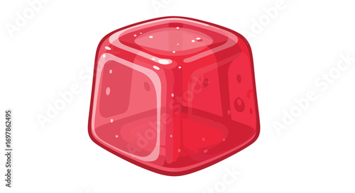 Vibrant and Translucent Red Jelly Cube Illustration on a Clean White Backdrop Depicting a Refreshing Sweet Treat, perfect for food based designs