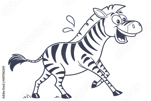 Cheerful Striped Zebra Cartoon Running with White Background