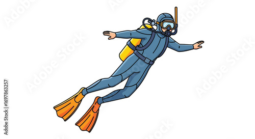 Scuba Diver Swimming Underwater