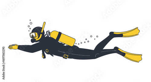Scuba Diver Swimming Underwater