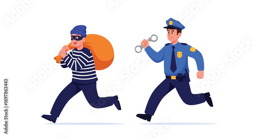 Thief and Police Officer in a Chase Scene